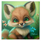 Carreau Vert Fleur Bleu Rouge mignon Fox Orange (Devant)