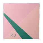 Carreau Vert géométrique élégant de pêche de rose en<br><div class="desc">Dessin géométrique moderne dans le rose en pastel,  la pêche et le vert.</div>