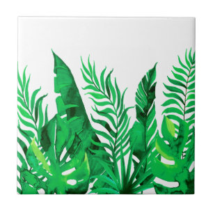 Carreau Vert luxuriant - feuillage tropical d'aquarelle -