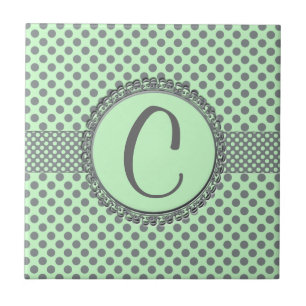 Carreau Vert menthe avec Pois gris-Monogramme STaylor