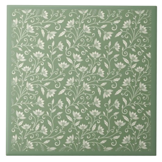 Carreau Vert pâle avec fleurs blanches (Devant)