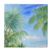 Carreau Vert Palm Tree Feuille Ciel bleu Aquarelle (Devant)