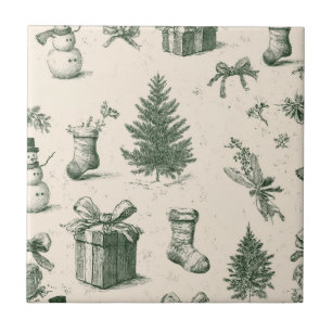 Carreau Vert sauge vintage Toile de Noël d'hiver (2)