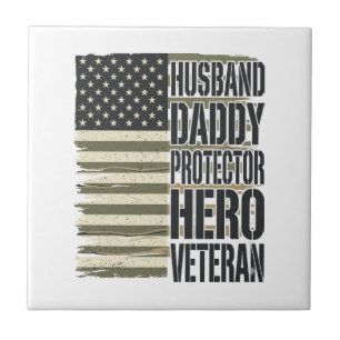 Carreau Vétéran Mari Papa Protecteur Héros Chemise Drapeau