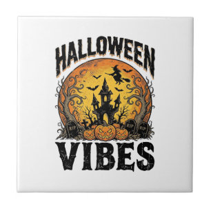 Carreau Vibes Halloween T-Shirt Vintage Lune Hantée Design