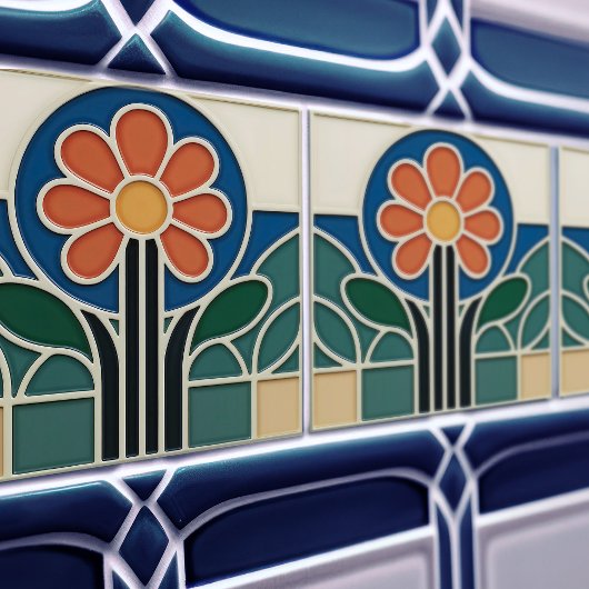 Carreau Vibrant Art Nouveau Daisy Floral Tile