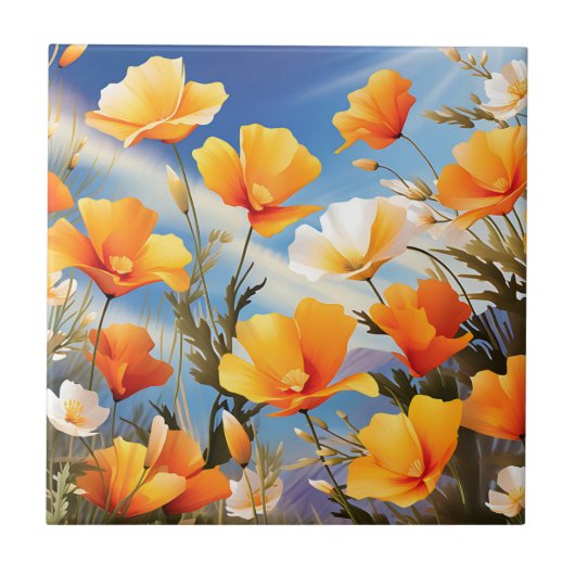 Carreau Vibrant California Poppies Meadow (Devant)