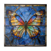 Carreau Vibrant Faux Stained Glass Butterfly Mosaic Art (Devant)