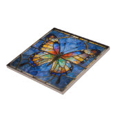 Carreau Vibrant Faux Stained Glass Butterfly Mosaic Art (Côté)