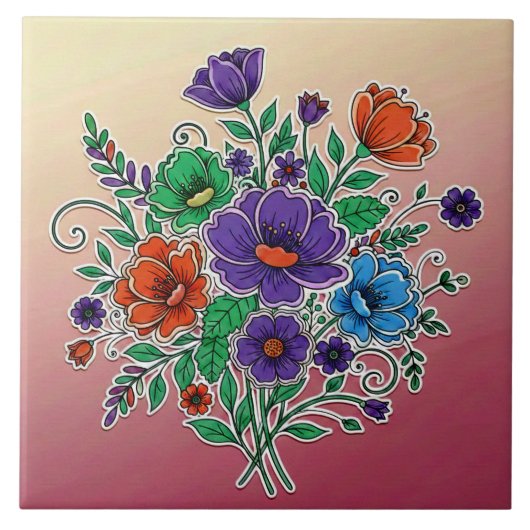 Carreau Vibrant Floral Bouquet Illustration (Devant)