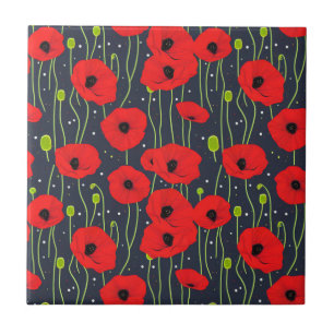 Carreau Vibrant moderne Red Poppies Art Motif