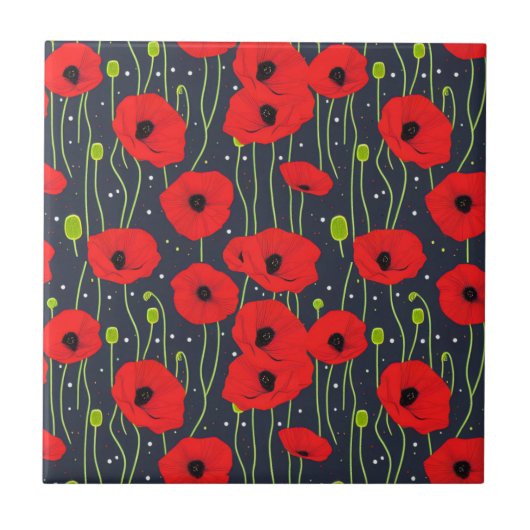 Carreau Vibrant moderne Red Poppies Art Motif (Devant)