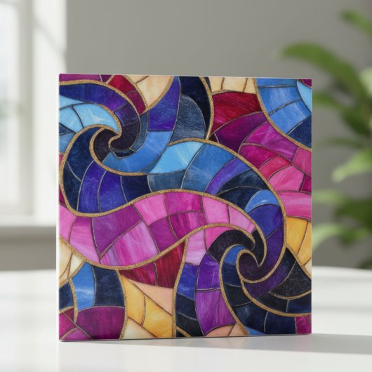 Carreau Vibrant Stained Glass Swirl Mosaic