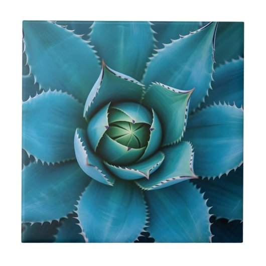 Carreau Vibrant Teal Agave Succulent Macro Geometric  (Devant)