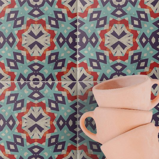 Carreau Vibrant Turquoise rouge beige Motif géométrique