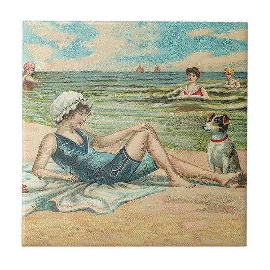 Carreau Victorian Beach Swim Girl Ocean Summer Vacances (Devant)