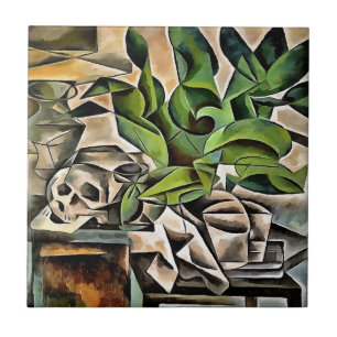 Carreau Vie morte avec Cranium Géométrique Vanitas Art