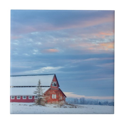 Carreau Vieille grange rouge en bois dans la vallée (Devant)