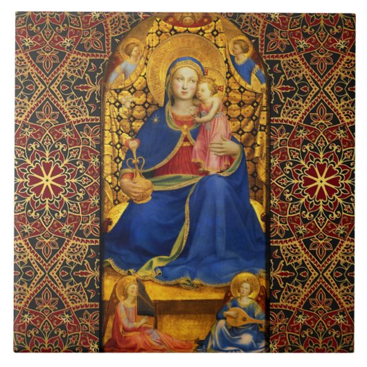 Carreau VIERGE AVEC ENFANT ET ANGES, Red Blue Gold Xmas (Devant)