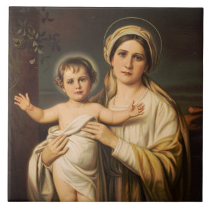 Carreau Vierge Marie tenant l'enfant Jésus