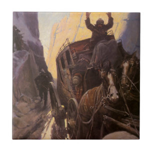 Carreau Vieux Cowboys, Hold Up dans le Canyon par NC Wyeth