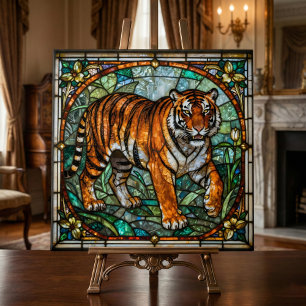 Carreau Vieux Faux Vitrail Tigre Mosaïque Jungle