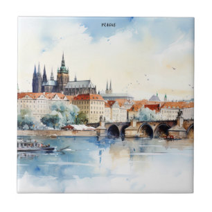 Carreau Vieux Prague, aquarelle du pont Charles