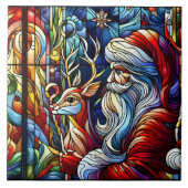 Carreau Vieux vitrail de Père Noël et rennes (Devant)