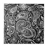 Carreau Vignette noir et blanc Motif dentelle Paisley (Devant)
