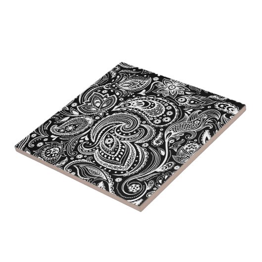 Carreau Vignette noir et blanc Motif dentelle Paisley (Côté)
