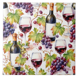 Carreau Vignoble Aquarelle Vin et Raisin