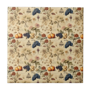 Carreau Vignoble de la chute antique Citrouille Raisin Bot