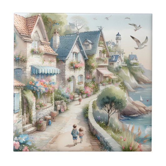 Carreau Village de cottage côtier pastel Évasion (Devant)