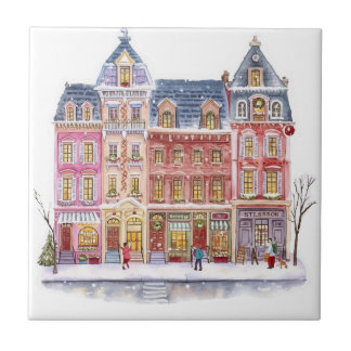 Carreau Village de Noël hivernal à l'aquarelle