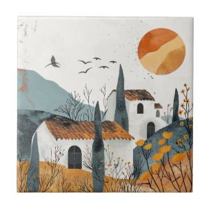 Carreau Village Méditerranéen Paysage Soleil Terracotta