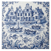 Ville de Delft & Port de Pêche Bleu Cobalt Blanc