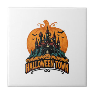 Carreau Ville d'Halloween Château Hanté Vintage Citrouille
