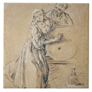 Carreau Vin-pourer avec une carte de jeune homme (craie)