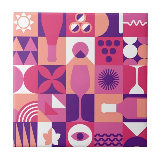 Carreau Vin rose violet rétro Bauhaus Motif (Devant)