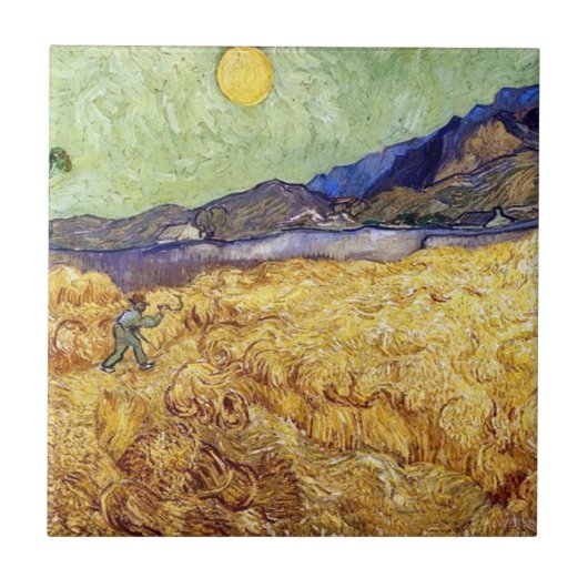 Carreau Vincent Van Gogh - Champ de blé avec moissonneur e (Devant)