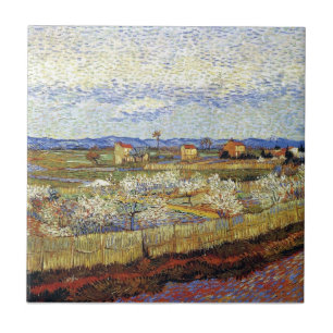 Carreau Vincent Van Gogh - La Crau avec des pêchers en fle