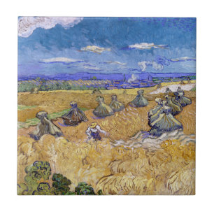 Carreau Vincent van Gogh - Meules de blé avec des moissonn