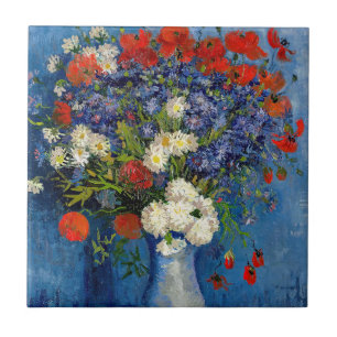 Carreau Vincent van Gogh - Vase avec des Bleuets & Coqueli