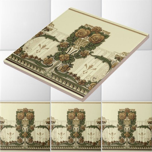 Carreau Vintage 1914 Art Nouveau Style Rose Bush