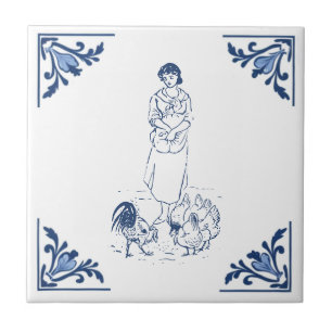 Carreau Vintage Alimentation Agricole Poulets Delft Bleu B