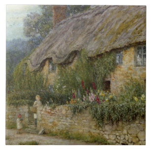 Carreau Vintage Allingham Mère Enfant Entrant Dans Un Cott