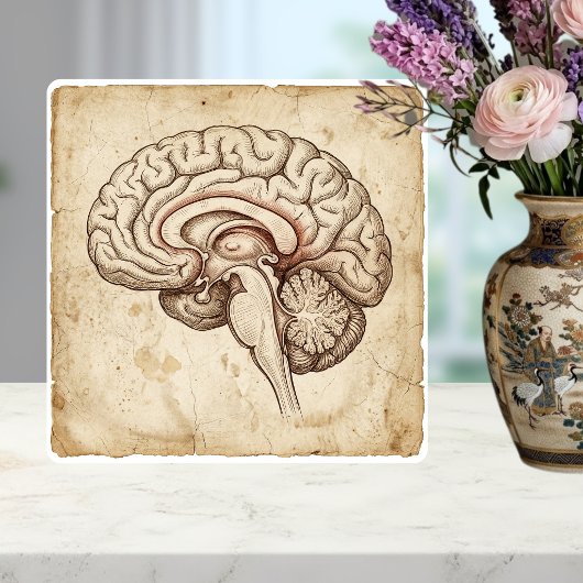 Carreau Vintage Anatomical Brain Ink Sketch Sepia