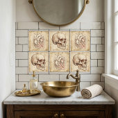 Carreau Vintage Anatomical Skull Ink Drawing Sepia