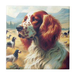 Carreau Vintage Anglais Setter peinture à l'huile