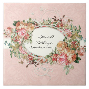 Carreau Vintage Antique Roses Floral Bouquet Modern Swirls